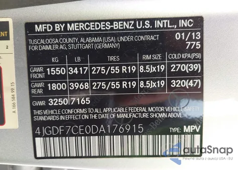 2013 Mercedes-Benz Gl 450 4Matic z USA, uszkodzony, nr VIN 4JGDF7CE0DA176915